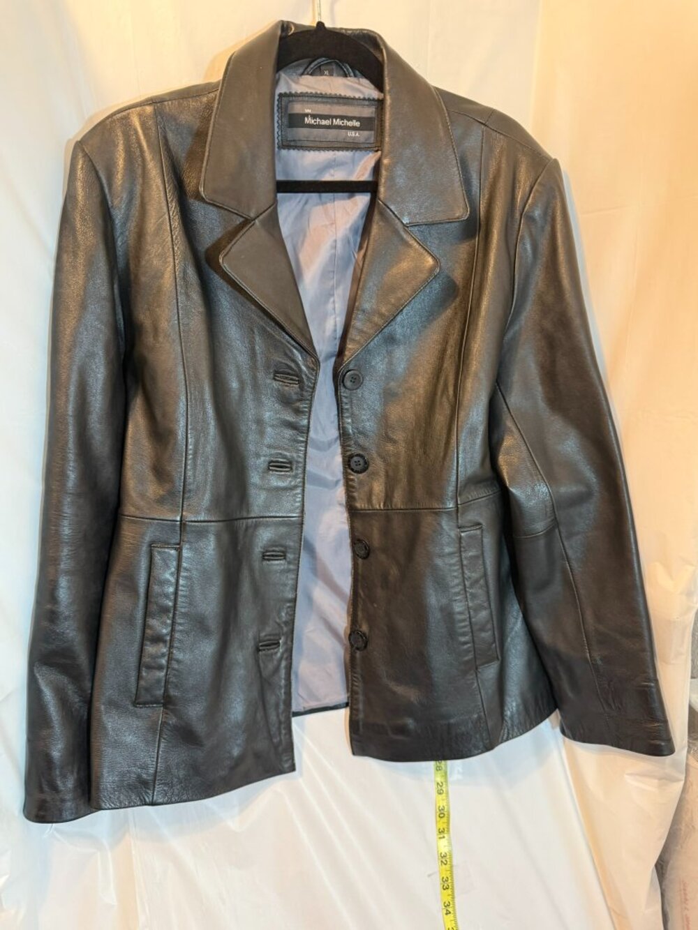 Michael Michelle Black 100% Leather Button Car Coat Jacket XL
